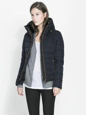 ZARA Black Puffer Winter Warm faux Fur Hood PARKA Jacket coat *MEDIUM* B91